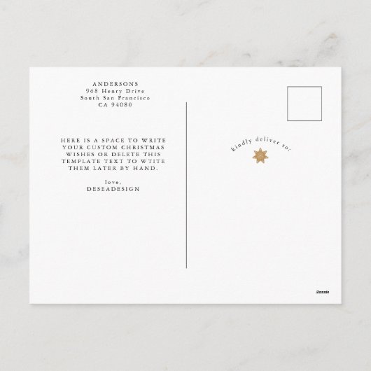 シックモダンな4写真と明るいメリークリスマス シーズンポストカード (裏面)