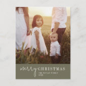 シックモダンな |グリーンクリスマスフォト年のレビュー シーズンポストカード (正面)