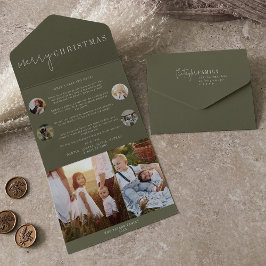 シックモダンな |グリーンメリークリスマスフォト数々のー オールインワン招待状