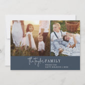 シックモダンな |ネイビーファミリーフォトコラージュのニュースレター シーズンカード (正面)