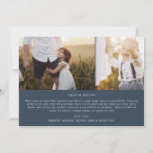 シックモダンな |ネイビーブルーフォトオーバーレイ家族ニュース シーズンカード (裏面)