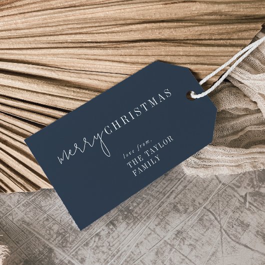 シックモダンな |ネイビーメリークリスマスファミリーホリデー ギフトタグ