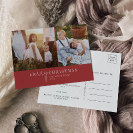 シックモダンな |レッドフォトコラージュのクリスマスニュース シーズンポストカード