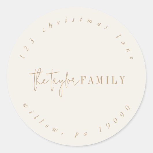 シックモダンな |金ゴールドファミリ循環差出人住所 ラウンドシール (正面)