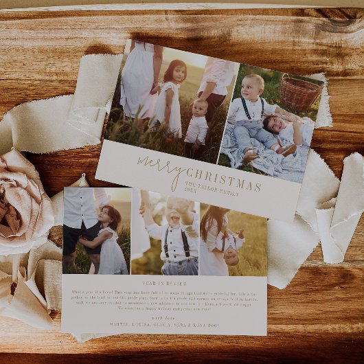 シックモダンな |金ゴールド写真コラージュのクリスマスニュース シーズンカード