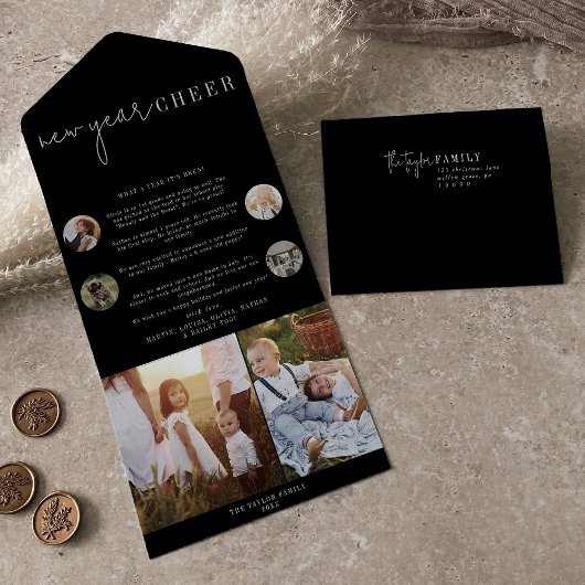 シックモダンな |黒新年の応援数々の写真 オールインワン招待状