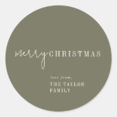 シックモダンな | Green Merry Christmas Holiday Gift ラウンドシール (正面)