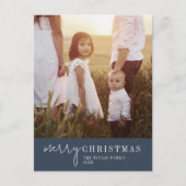 シックモダンな Navy Christmas Photo Year in Review シーズンポストカード (正面)