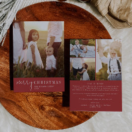 シックモダンな Red Christmas Photo Year in Review シーズンカード