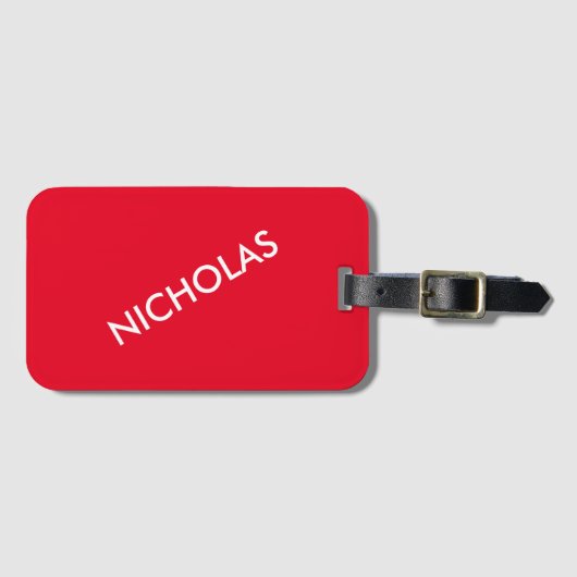 シックモダンに鮮やかな赤とパーソナライズされた名付ける ラゲッジタグ (正面横)