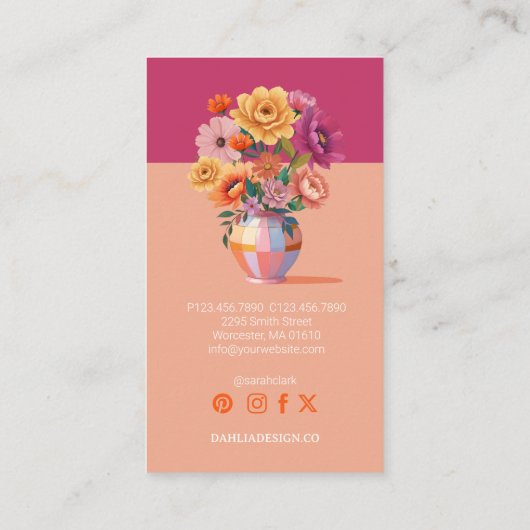 シックモダンはっきりした市松模様に花模様 名刺 (裏面)