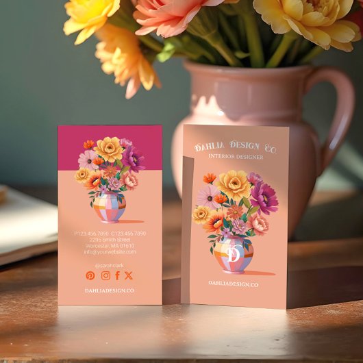 シックモダンはっきりした市松模様に花模様 名刺