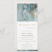 シックモダンアクアデュスキーブルー金ゴールドアゲート婚約 招待状 (正面/裏面)