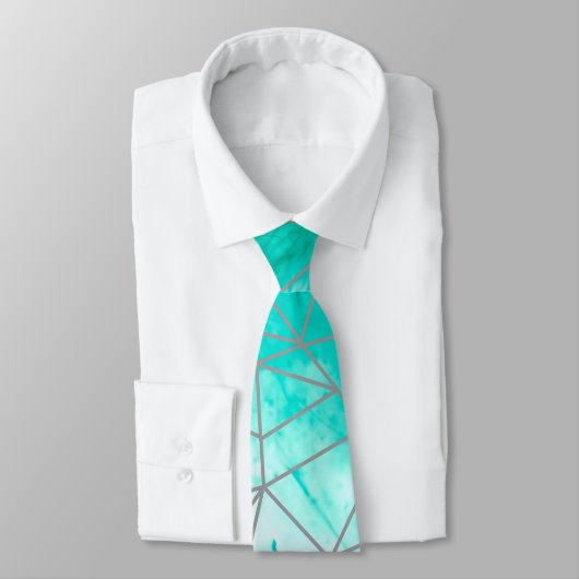 シックモダンアクアブルーウォーターカラーとシルバー ネクタイ (タイ)