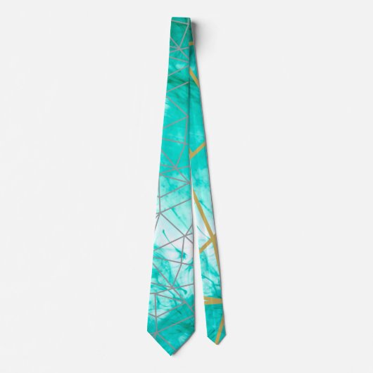 シックモダンアクアブルーウォーターカラーとシルバー ネクタイ (正面)