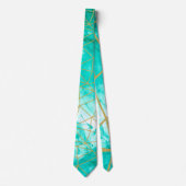 シックモダンアクアブルーウォーターカラーと金ゴールド ネクタイ (正面)