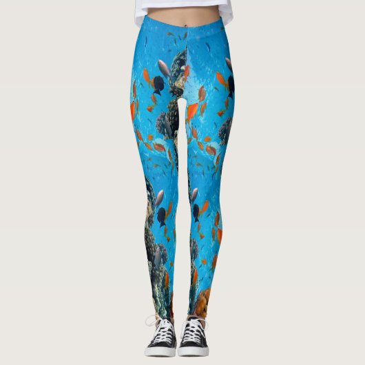 シックモダンアクアブルーマリンライフ海カラフル レギンス (正面)