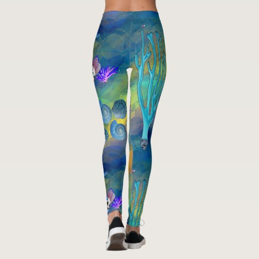 シックモダンアクアブルーマリンライフ海ヒトデ レギンス (裏面)