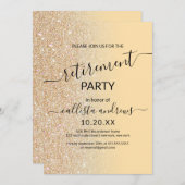 シックモダンイエロー金ゴールドグリッターグラデーション退職 招待状 (正面/裏面)