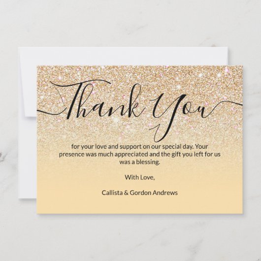 シックモダンイエロー金ゴールドグリッターグラデーション サンキューカード (正面)