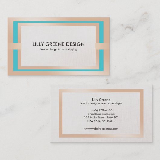 シックモダンインテリアデコレータターコイズ 名刺 (正面/裏面)