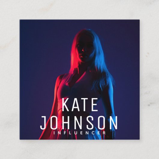 シックモダンインフルエンサー写真QRコードソーシャルメディア スクエア名刺 (正面)