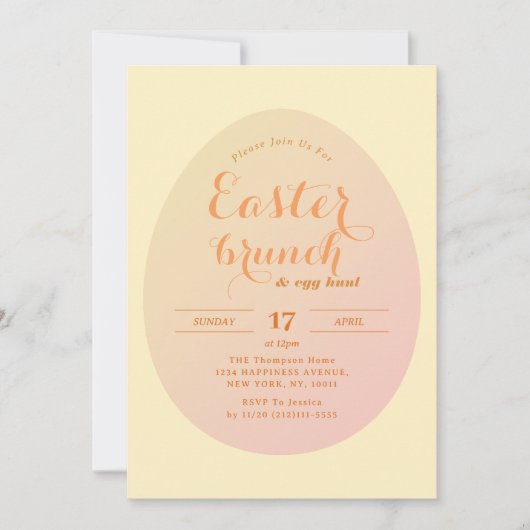シックモダンイースターブランチ卵狩りイエローオレンジ 招待状 (正面)