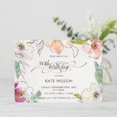 シックモダンウォータエレガントーカラーフローラ誕生日 招待状 (スタンド正面)