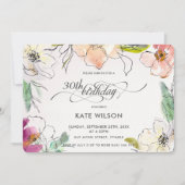 シックモダンウォータエレガントーカラーフローラ誕生日 招待状 (正面)