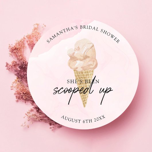 シックモダンウォーターカラーアイスクリームブライダルシャワー ラウンドシール