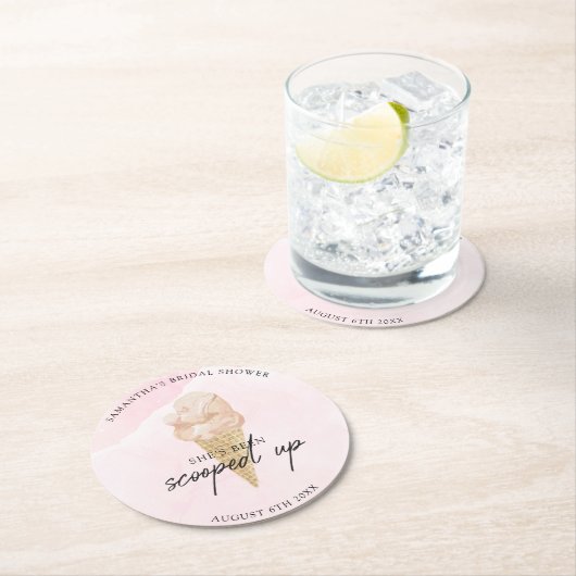 シックモダンウォーターカラーアイスクリームブライダルシャワー ラウンドペーパーコースター (インサイチュ)