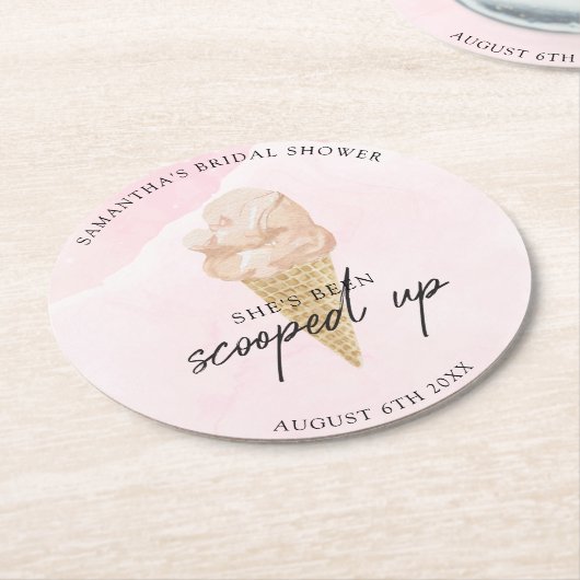 シックモダンウォーターカラーアイスクリームブライダルシャワー ラウンドペーパーコースター (アングル)