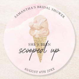 シックモダンウォーターカラーアイスクリームブライダルシャワー ラウンドペーパーコースター