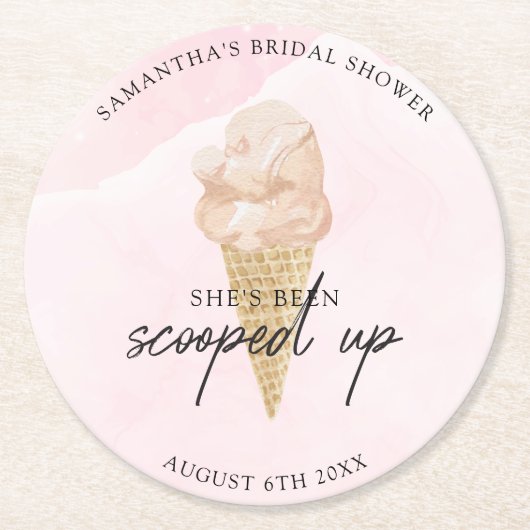シックモダンウォーターカラーアイスクリームブライダルシャワー ラウンドペーパーコースター (正面)
