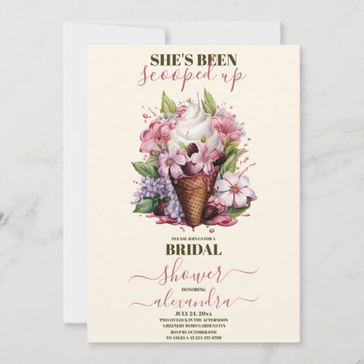 シックモダンウォーターカラーアイスクリームブライダルシャワー 招待状 (正面)