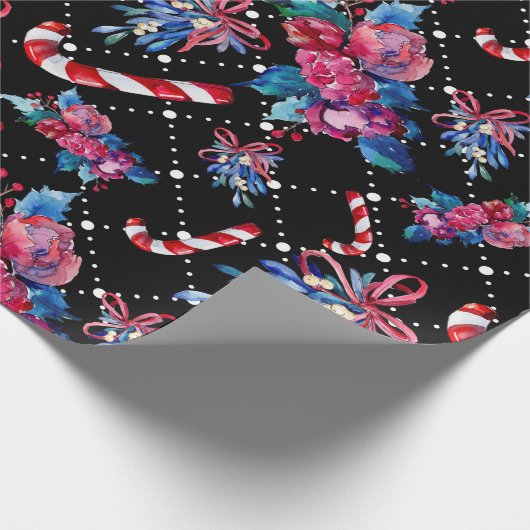 シックモダンウォーターカラークリスマスホリデーフローラ ラッピングペーパー (角)