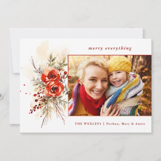 シックモダンウォーターカラークリスマスボタニカルフォト シーズンカード (正面)