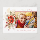 シックモダンウォーターカラークリスマスボタニカルフォト シーズンポストカード (正面)