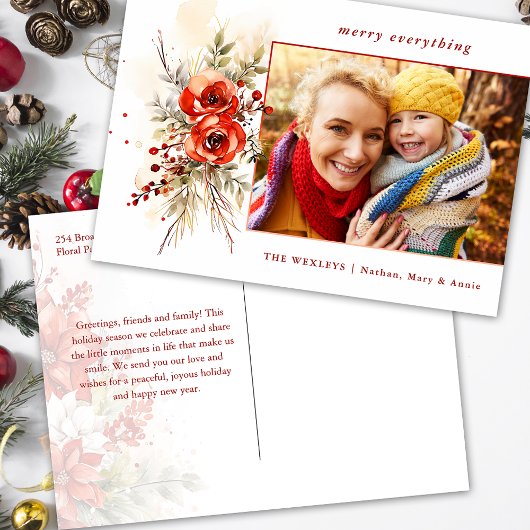 シックモダンウォーターカラークリスマスボタニカルフォト シーズンポストカード