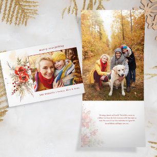 シックモダンウォーターカラークリスマスボタニカルフォト 三つ折りクリスマスカード