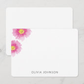 シックモダンウォーターカラーピンクフローラパーソナライズされた ノートカード (正面/裏面)
