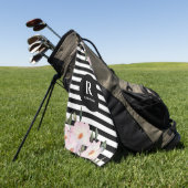 シックモダンウォーターカラーピンクローズストライプズモノグラム ゴルフタオル (グリーン)