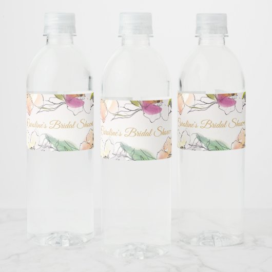 シックモダンウォーターカラーフローラベビーブライダルシャワー ペットボトルラベル (ボトル)