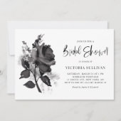 シックモダンウォーターカラーブラックバラブライダルシャワー 招待状 (正面)