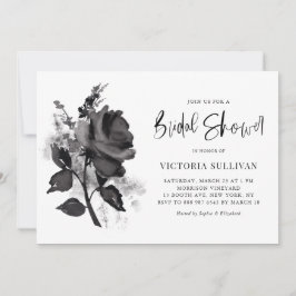 シックモダンウォーターカラーブラックバラブライダルシャワー 招待状