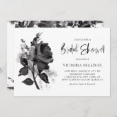 シックモダンウォーターカラーブラックバラブライダルシャワー 招待状 (正面/裏面)