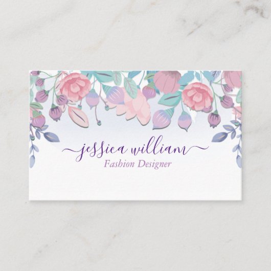 シックモダンウォーターカラーブルーアジサイフローラバス 名刺 (正面)