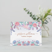 シックモダンウォーターカラーブルーアジサイフローラポスト 箔シーズンポストカード (立ち正面)