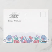 シックモダンウォーターカラーブルーアジサイフローラポスト 箔シーズンポストカード (裏面)