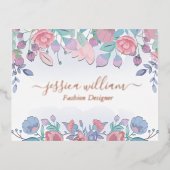 シックモダンウォーターカラーブルーアジサイフローラポスト 箔シーズンポストカード (正面)